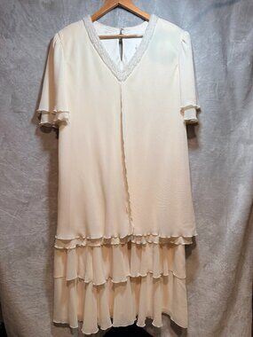 Vintage Cattiva Beaded Ivory Holiday Cocktail Dress Size 22